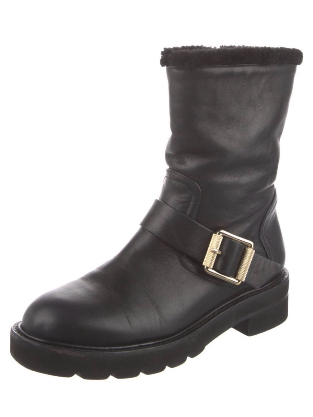 Stuart Weitzman Leather Moto Boots  Faux Fur-lined